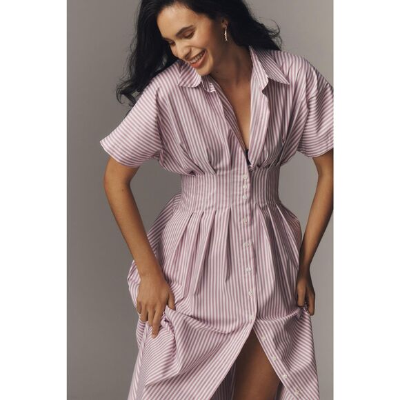 New Anthropologie The Tobie Button-Front Pleated Shirt Dress by Exquise Size XsP - Picture 3 of 10